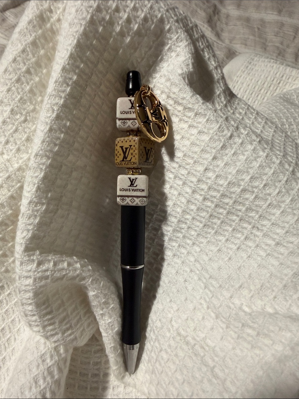 Handmade Black Pen with White and Gold Bead Charms and golden charm - Picture 11 of 13